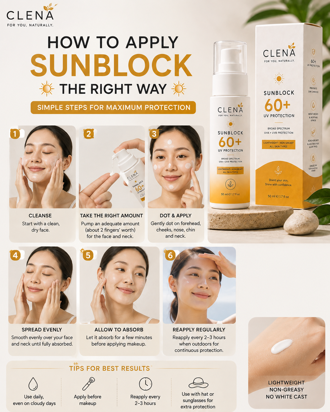 CLENÁ SUNBLOCK SPF 60+Powerful UV Protection for Younger-Looking, Healthy Skin
