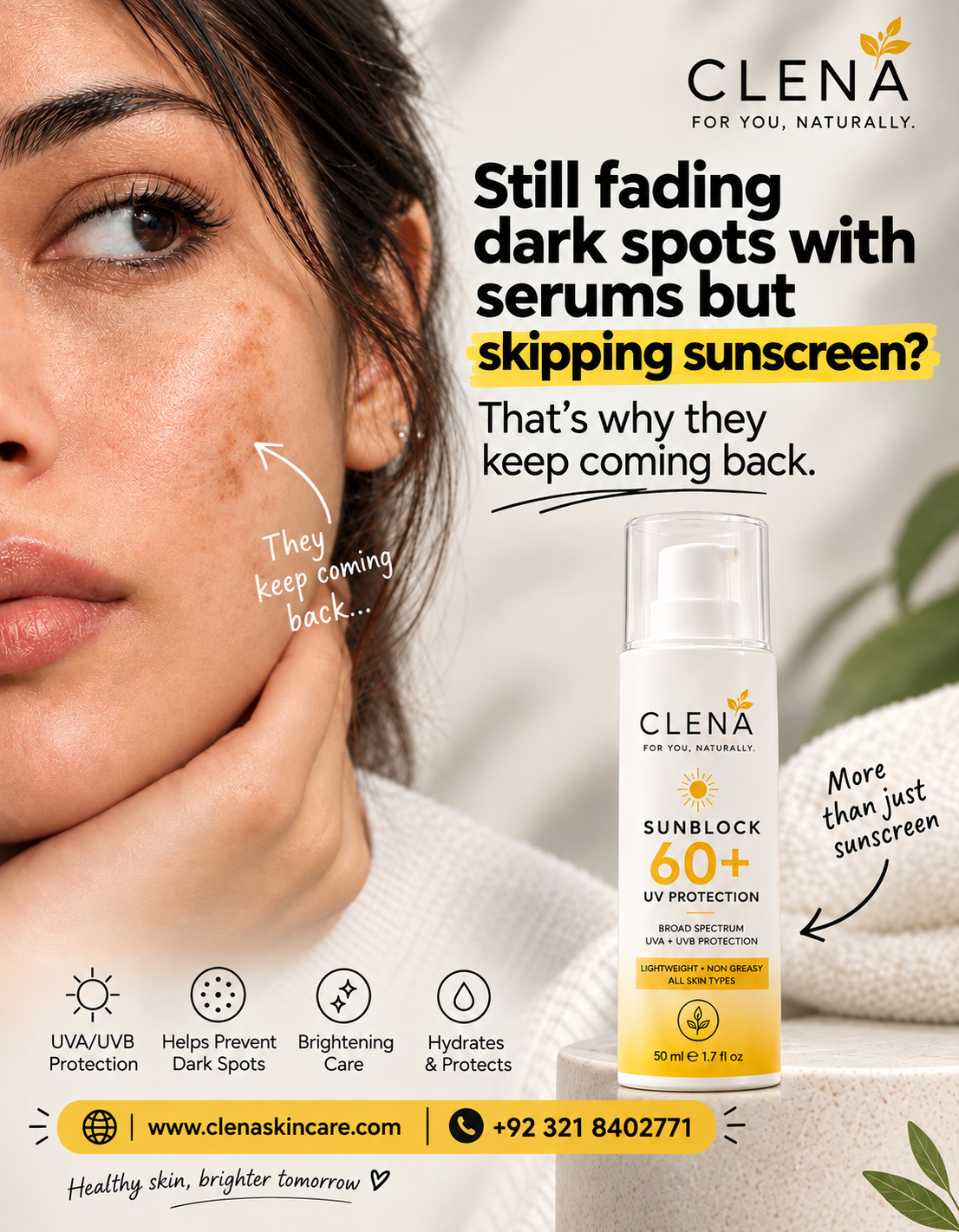 CLENÁ SUNBLOCK SPF 60+Powerful UV Protection for Younger-Looking, Healthy Skin