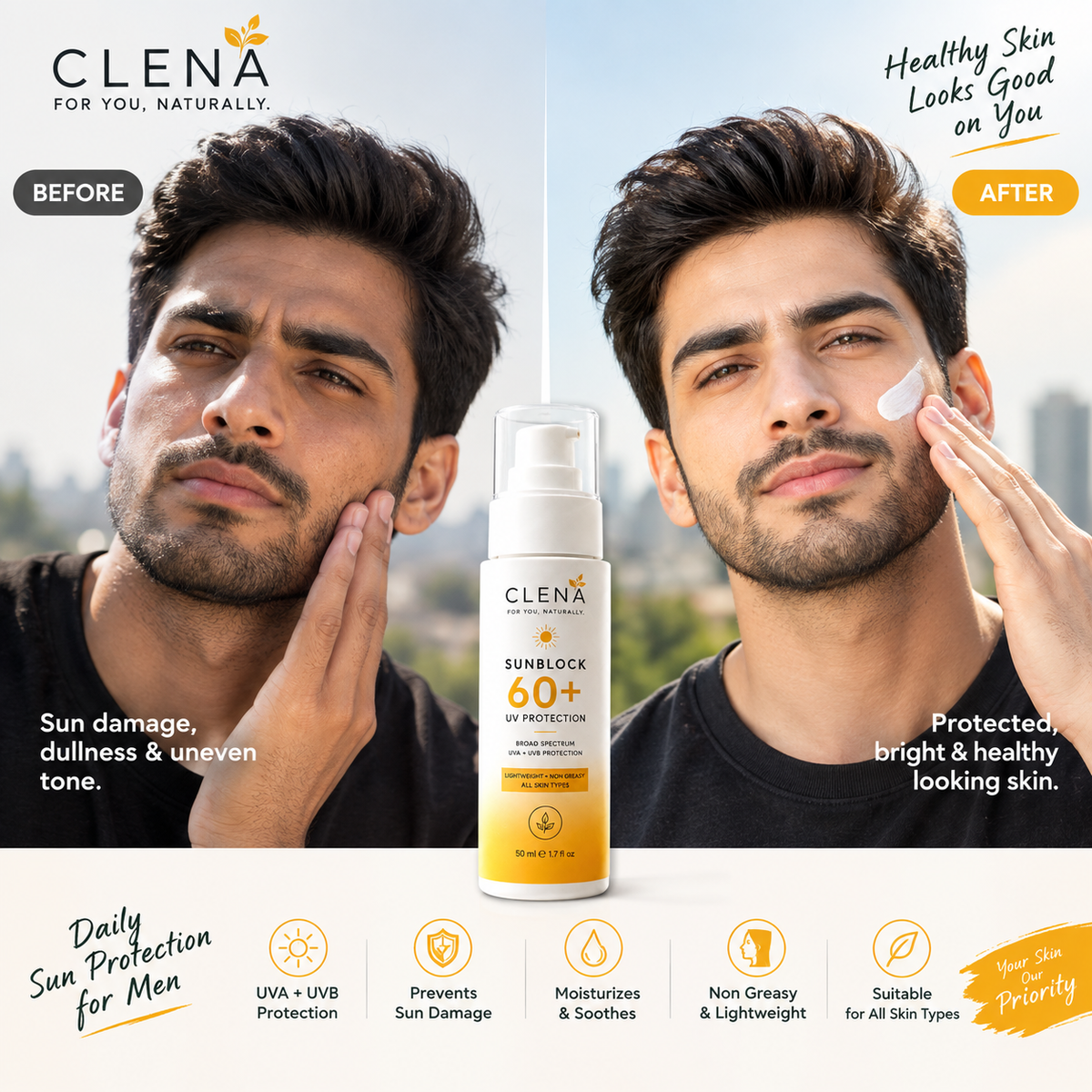 CLENÁ SUNBLOCK SPF 60+Powerful UV Protection for Younger-Looking, Healthy Skin