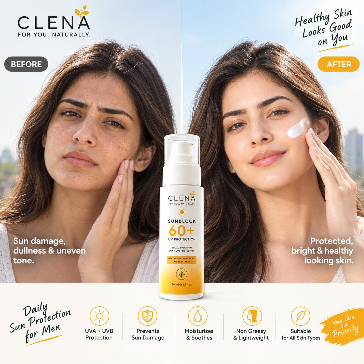 CLENÁ SUNBLOCK SPF 60+Powerful UV Protection for Younger-Looking, Healthy Skin